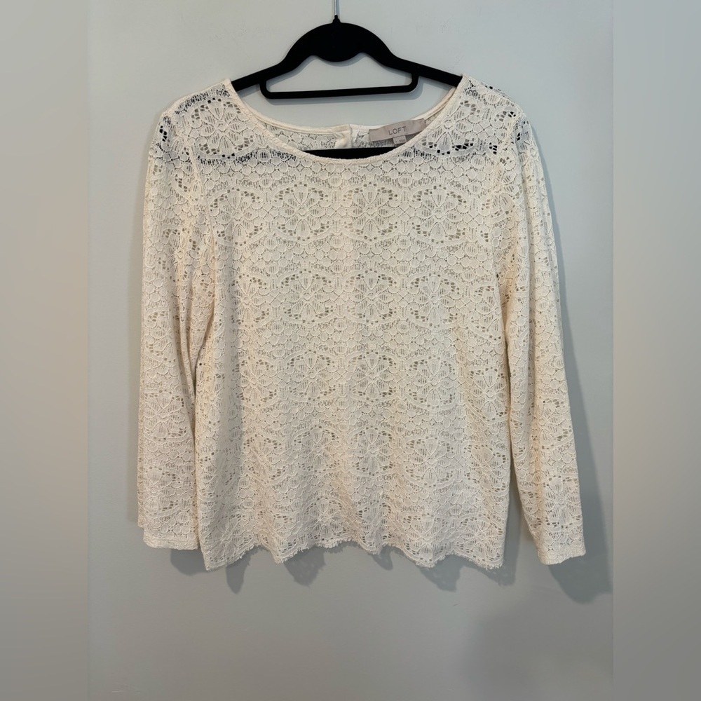 LOFT Cream Lace Blouse - Picture 6 of 9